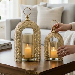 Altın Renk Dekoratif Fener Mumluk – 2’li Set