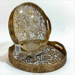 Gülbahar 2’li Gold Yuvarlak Tepsi Seti (32–35 cm)