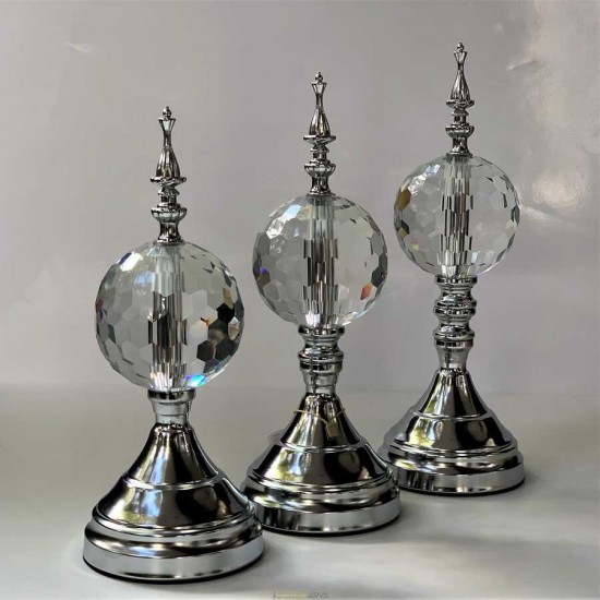 Gümüş Detaylı Kristal Taşlı 3 Lü Küre Dekor