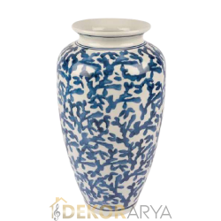 Mavi Beyaz Desen Seramik Vazo