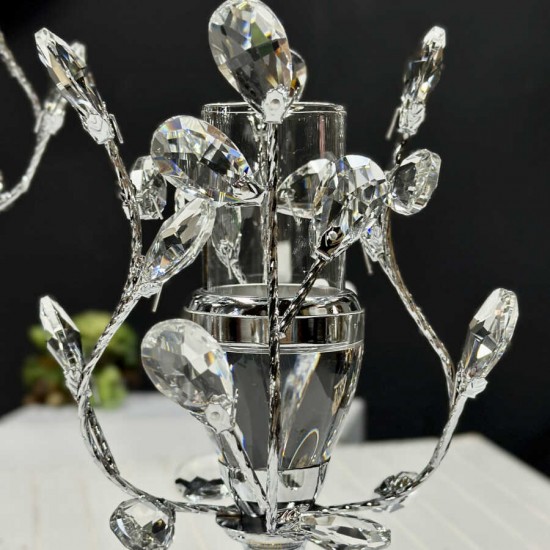 3lü Kristalex Taşlı Dal Mumluk Gümüş