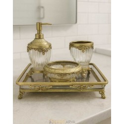 Pirinç & Kristal Dekoratif Banyo Seti – Altın Kare