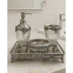 Pirinç & Kristal Dekoratif Banyo Seti – Gümüş Kare