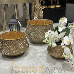 3lü Metal Antik Saksı Gold